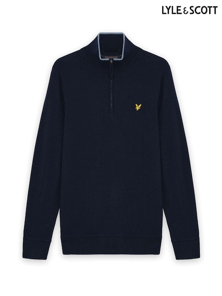 Blue - Regular Lyle & Scott Golf Windjammer Quarter Zip Jumper