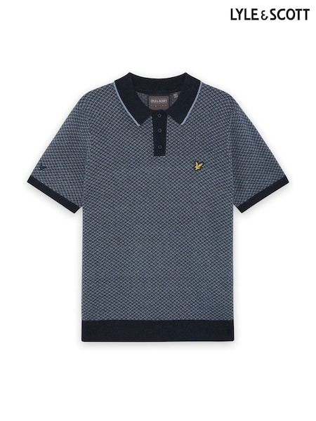 Blau - Regular Lyle & Scott Golf Cross Hatch Cashmere Blend Polo Shirt