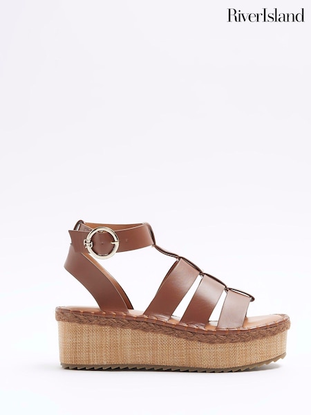 River Island Brown Fisherman Flatform Sandals (899641) | AED116