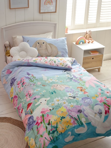 Blue 100 Cotton Beautiful Bunny Scene Duvet Cover and Pillowcase Set (899686) | €13.50 - €15.50