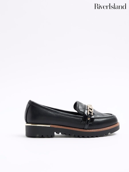 River Island Quilted Chain Branded Loafers (899810) | R$ 375