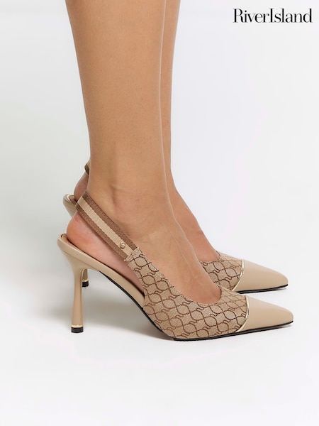 River Island Brown Monogram Webbing Court Heels (899829) | €58