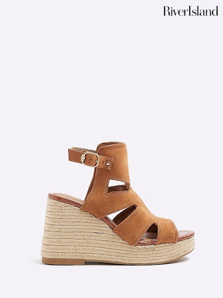 River Island Brown Cut-Out Wedge Shoes Boots (899835) | 79 QAR