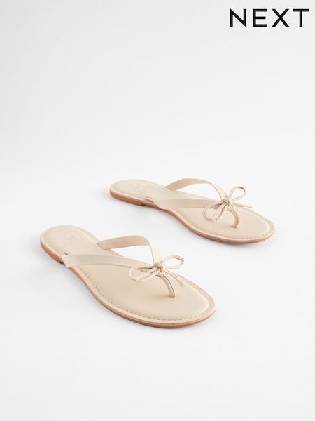 Blanco hueso - Forever Comfort® Bow Detail Leather Flip Flops (899873) | 25 €