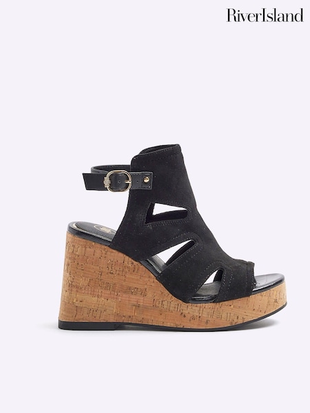 River Island Black Cut-Out Wedge Shoes Boots (899953) | AED116