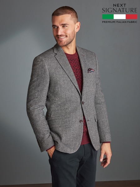 Grey Slim Fit Nova Fides Signature Herringbone Wool Blazer (8VV704) | €144