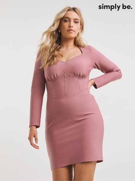 Simply Be Pink Contouring Illusion Corset Bandage Bodycon Dress (900041) | €46