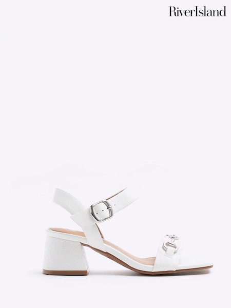 River Island White Snaffle Low Block Heeled Sandals (900071) | AED102