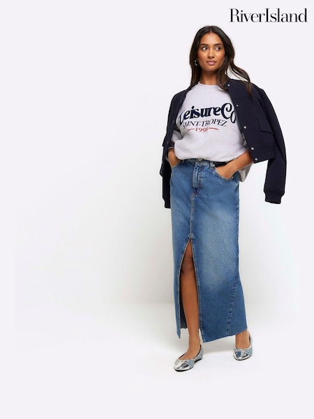 River Island Blue Slit Hem Denim Maxi Skirt (900187) | €4