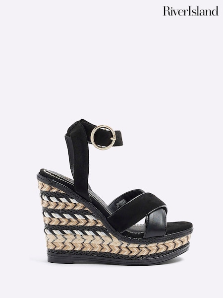 River Island Black Espadrille Wedge Sandals (900281) | OMR14