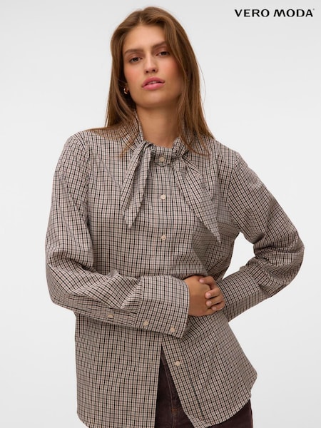 Кремовый - Vero Moda Long Sleeve Scarf Neck Shirt