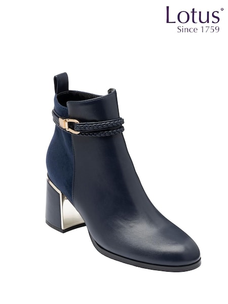 Blue - Lotus Heeled Ankle Boots