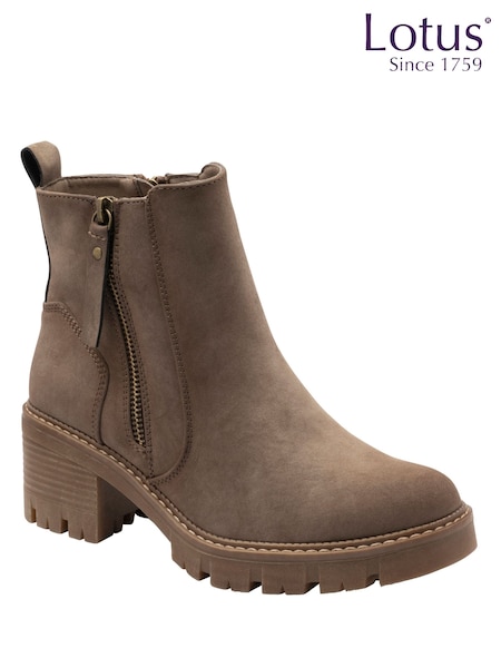 Natural - Lotus Heeled Ankle Boots