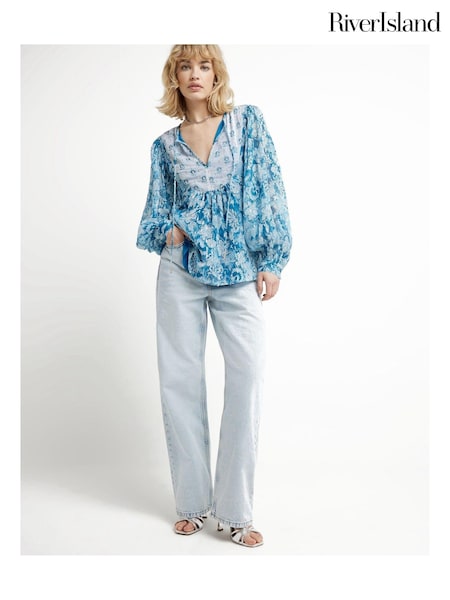 River Island Blue Floral Smock Top (900633) | €27