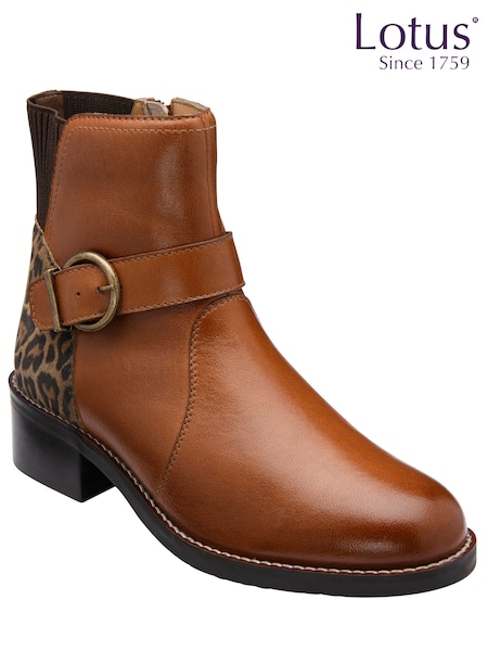 Brown - Lotus Leather Ankle Boots