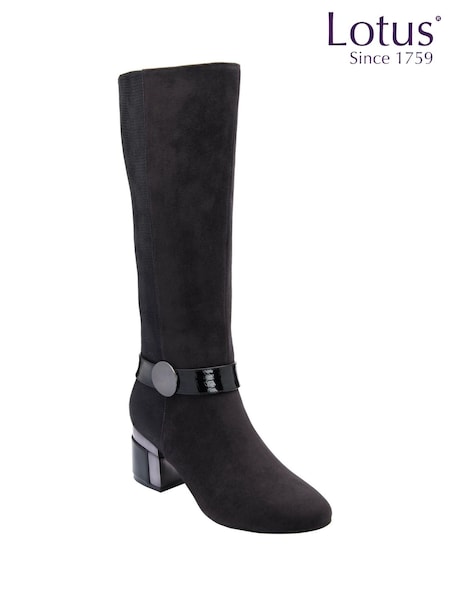 Black - Lotus Heeled Knee-high Boots