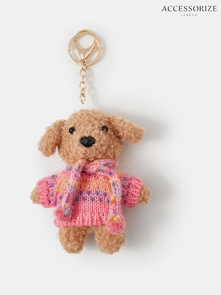 Różowy - Zimowy brelok do torby w kształcie psa Accessorize