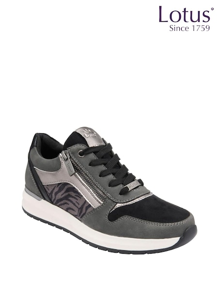 Grey - Lotus Casual Zip-up Trainers