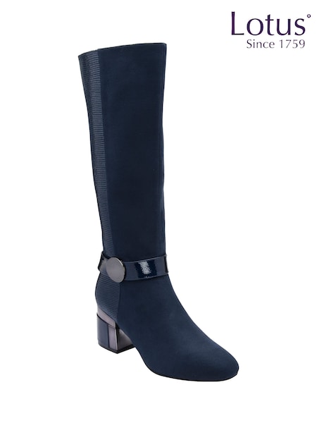 Blue - Lotus Heeled Knee-high Boots