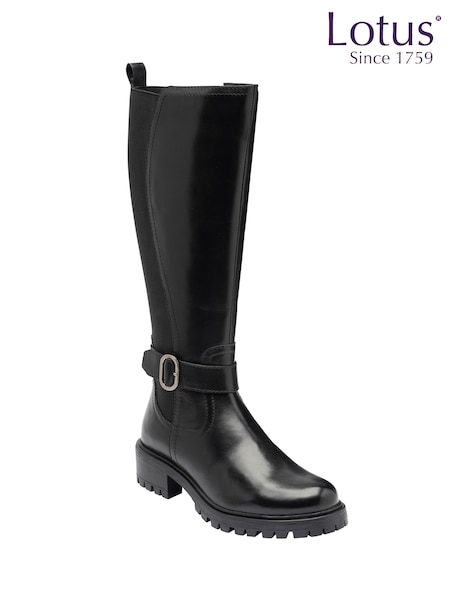 Қара - Lotus Leather Knee-high Boots