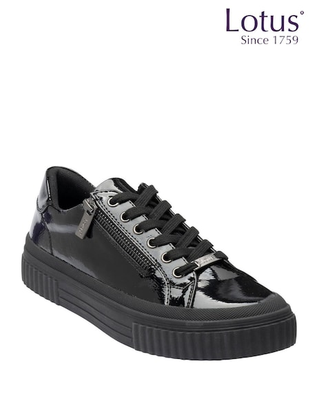 أسود - Lotus Patent Lace-up Trainers
