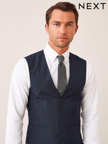 Navy Blue Regular Fit Wool Mix Textured Suit Waistcoat (900893) | €10