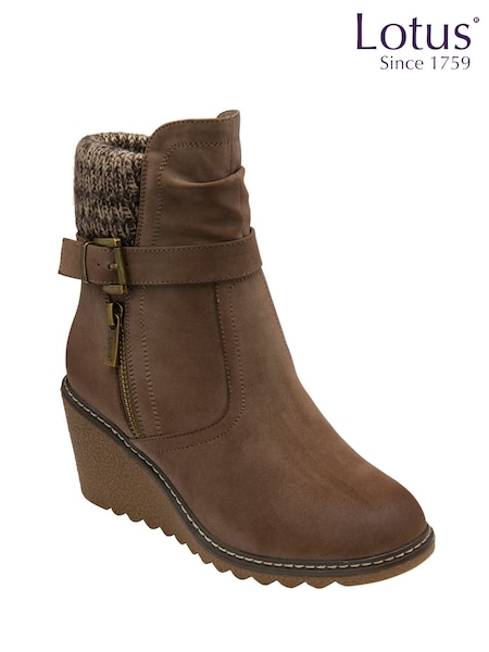 Natural - Lotus Wedge Ankle Boots