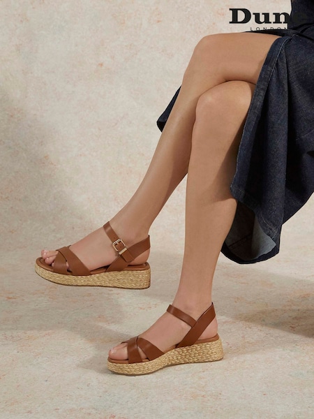 Dune London Brown Standard Fit Linnie Cross-Strap Flatform Sandals (901191) | €101