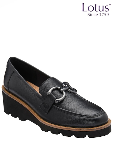 Black - Lotus Leather Wedge Loafers