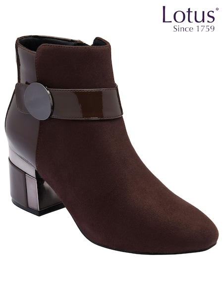 Brown - Lotus Heeled Ankle Boots