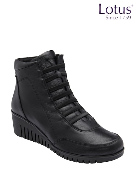 Schwarz - Lotus Stiefeletten aus Leder mit Keilsohle