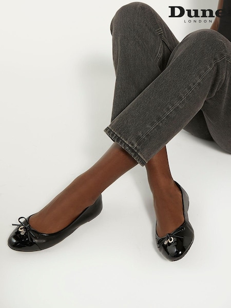 Dune London Black Ground Standard Fit Hallo Charm Trim Leather Ballet Shoes (901459) | $114