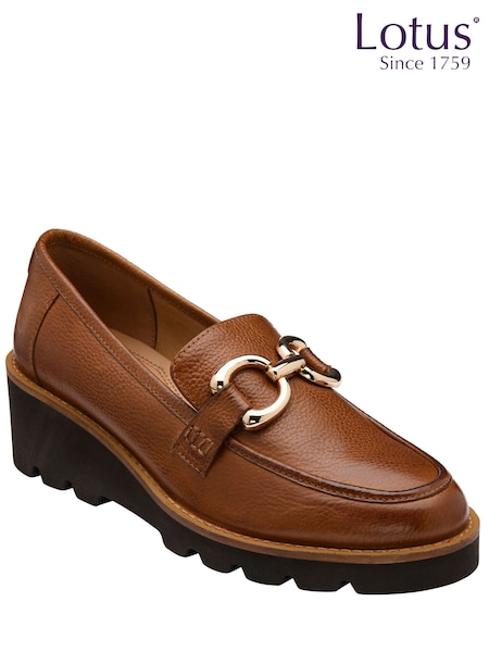 Brown - Lotus Leather Wedge Loafers
