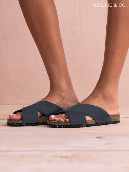 Celtic & Co. Blue Nubuck Cross-Over Slides (901604) | AED139