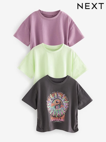 Grey/Purple/Green 3 Pack Sequin Celestial Ruche Side T-Shirts (3-16yrs) (901627) | € 13 - € 17