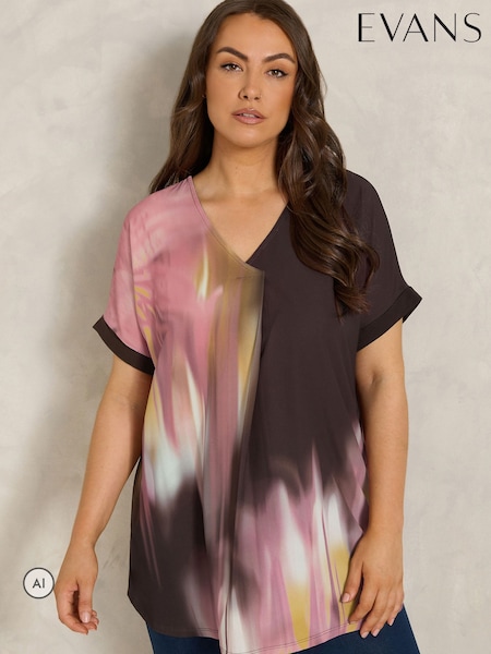 Brown - Evans Blurred Floral Print Top