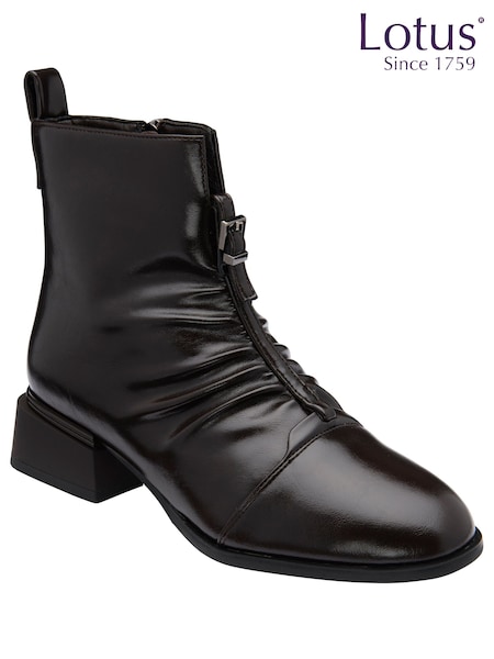 Brown - Lotus Zip-up Ankle Boots