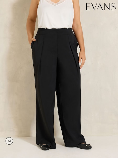 Black - Evans Pleated Front Trousers