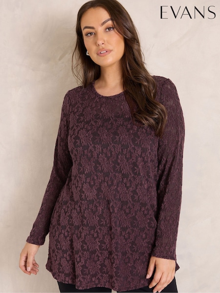 Red - Evans Floral Sheer Lace Top