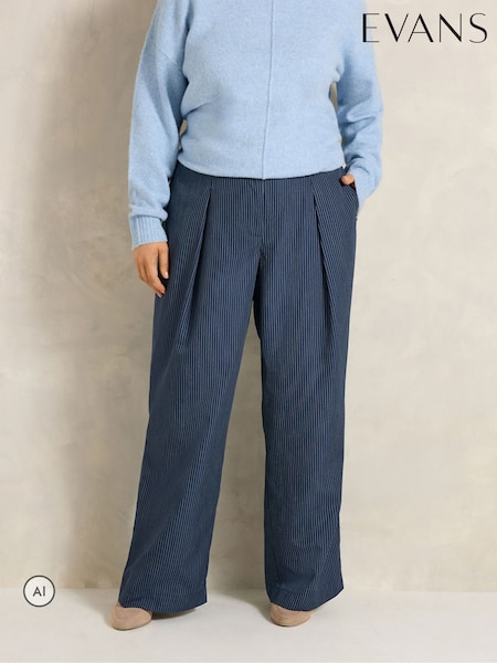 Blu - Evans A pieghe A righe Pantaloni