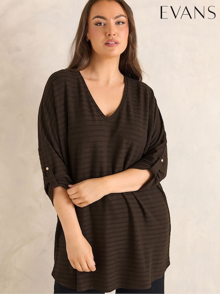 Smeđa - Evans Tab Sleeve Ribbed Jumper