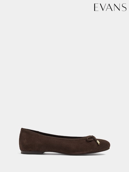 Brown - Evans Suede Ballerina Pumps In Wide E Fit