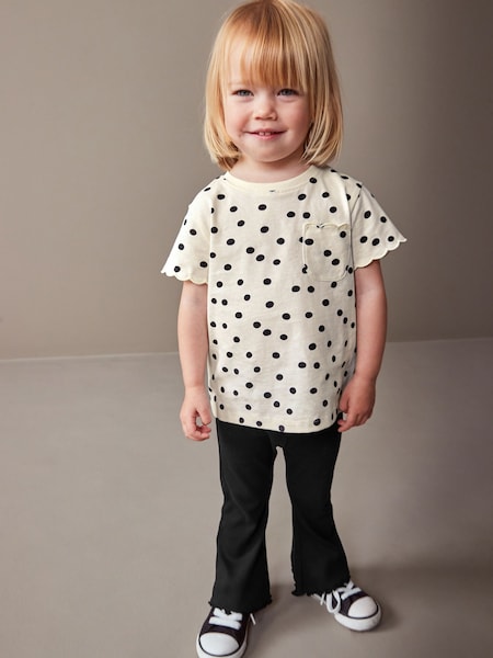 White Polka Dots Short Sleeve Scallop 100% Cotton T-Shirt (3mths-7yrs) (902865) | €3 - €3.50