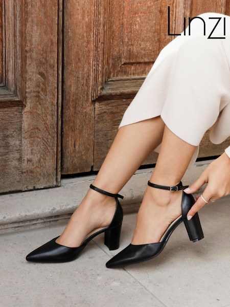 Black PU - Linzi Leona Closed Back Court Block Heels