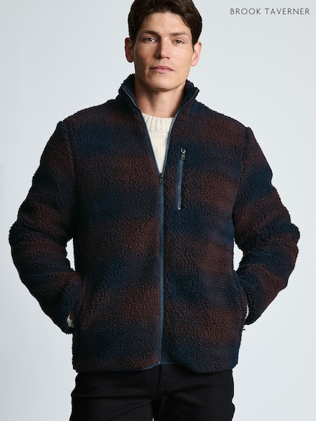 Red - Regular Brook Taverner Check Full Zip Borg Fleece