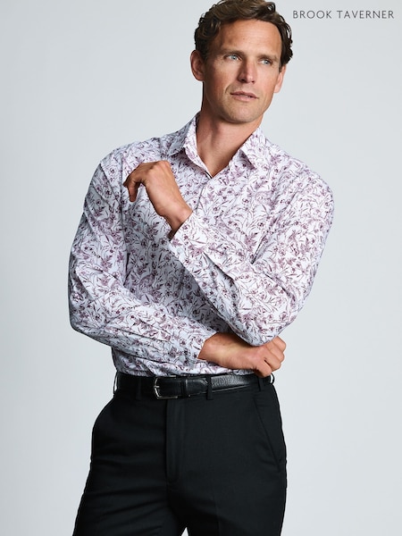 Purple Flowers - Regular Brook Taverner Printed Cotton Shirt