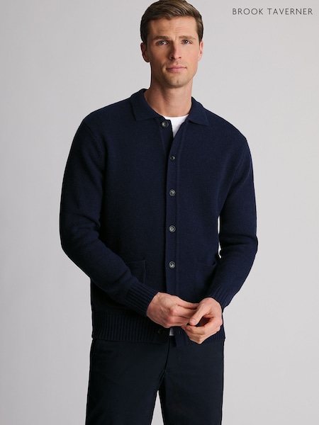 Blue - Regular Brook Taverner Lambswool Blend Button-through Cardigan