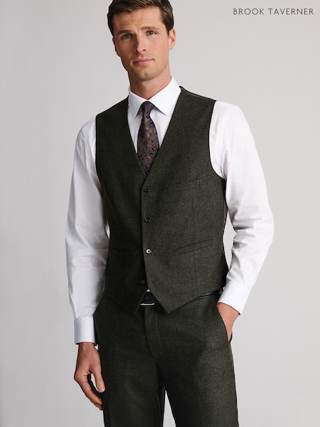 Green - Regular Brook Taverner Italian Wool Blend Donegal Suit Waistcoat