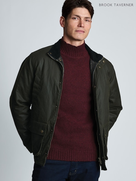 Green - Regular Brook Taverner Padded Waxed Cotton Jacket