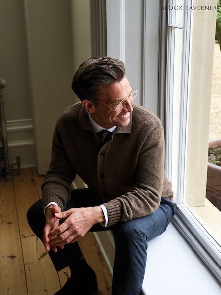 Brown - Regular Brook Taverner Lambswool Blend Button-through Cardigan